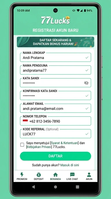 Panduan Registrasi Akun Baru 77lucks untuk Pengguna Android