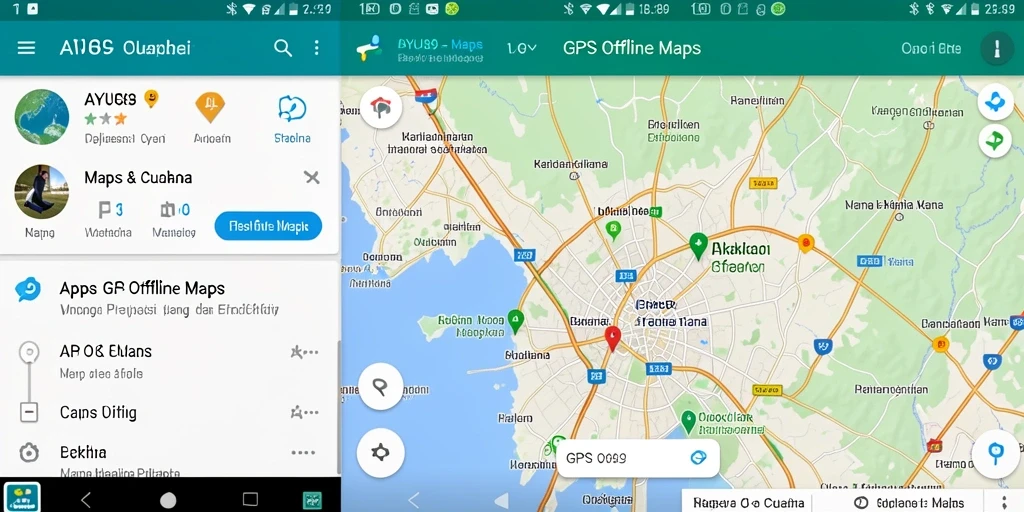 Tampilan antarmuka aplikasi AYU89 dengan fitur GPS Offline Maps yang intuitif.