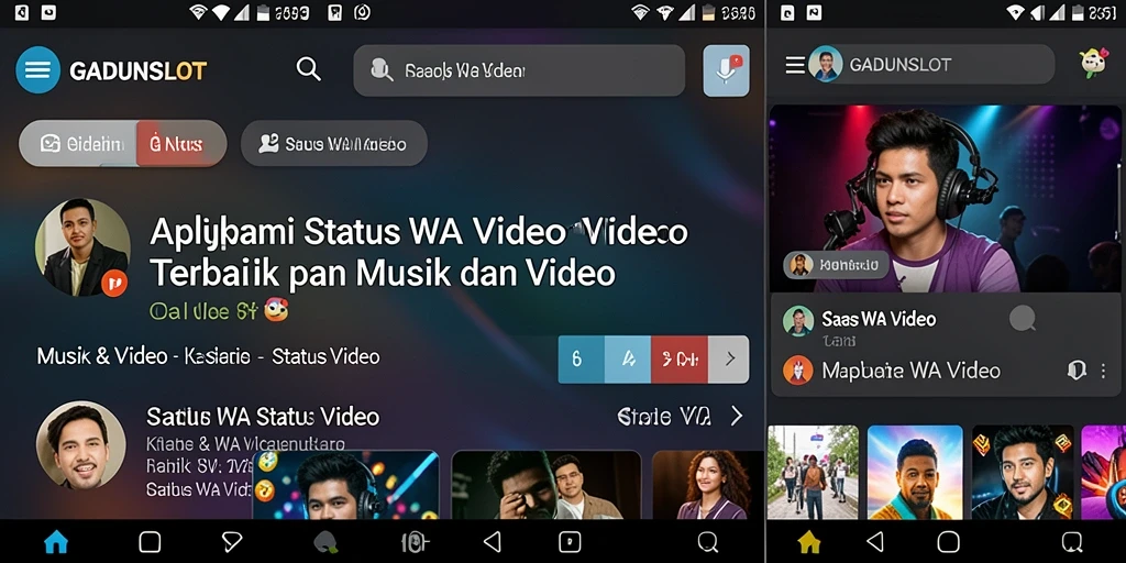Tampilan antarmuka aplikasi GADUNSLOT untuk Status WA Video.